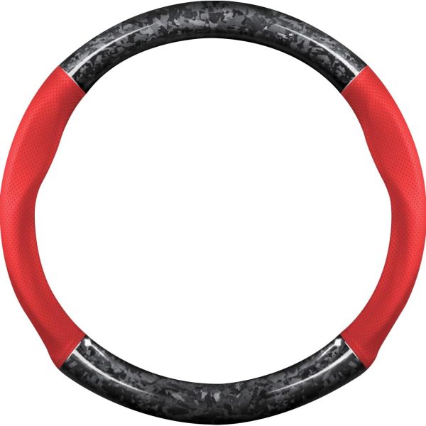 Car Steering Wheel Sleeve, Round Forged Carbon Fiber and Leather Material Steering Wheel Sleeve, 37-38cm/14.5-15inch, Non-Slip, Soft, Breathable, Sports Style