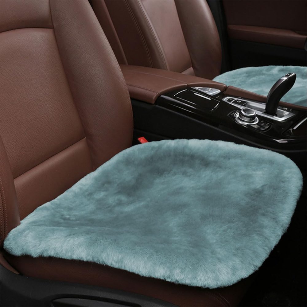 Sheepskin Car Seat Cushion, Soft Comfort Winter Driver Seat Cover, Fluffy Faux Fur Front Seat Pad, Car Seat Protector Pad for Office Chair, Universal Interior Accessory for Car SUV Truck (Grey)