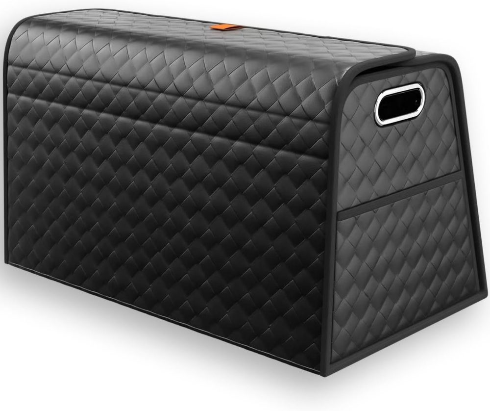 Foldable Leather Trunk Organizer for Car, SUV, Truck, MPV, Multi-Compartment Storage Box for Shopping, Camping, Picnic, Home, Garage box (Black, Large)