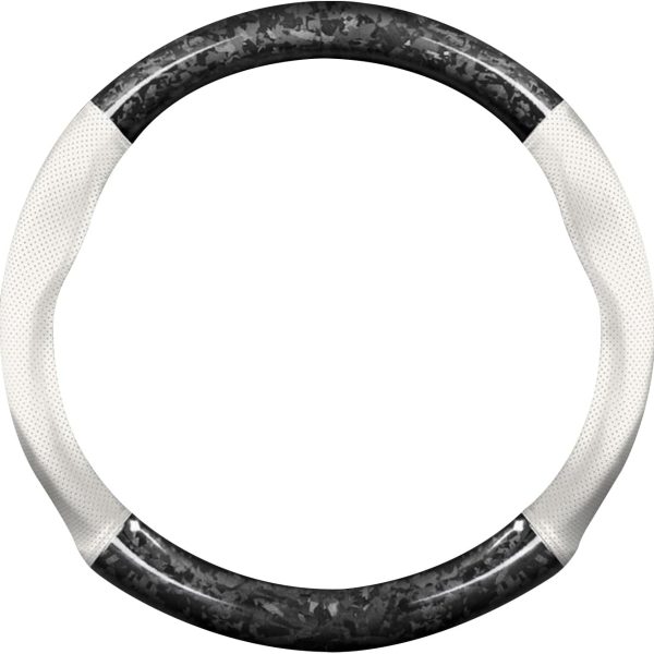 Car Steering Wheel Sleeve, Round Forged Carbon Fiber and Leather Material Steering Wheel Sleeve, 37-38cm/14.5-15inch, Non-Slip, Soft, Breathable, Sports Style