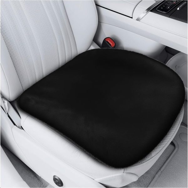 Car Seat Cushion, Breathable Soft Faux Fur Auto Driver Seat Cover, Fluffy Warm Comfort Front Seats Protector Pad, Universal Car Interior Accessories for Truck Home Office (Black)