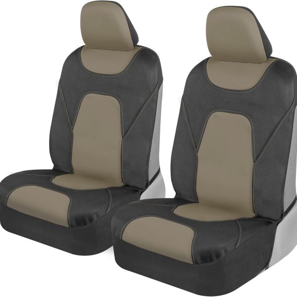 Car Seat Covers for Front Seats, Beige – Two-Tone Waterproof Seat Covers for Cars, Neoprene Front Seat Cover Set, Interior Covers for Auto Truck Van SUV