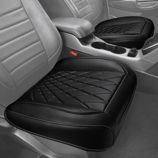 2 Pack Leather Front Car Seat Covers, Bottom Seat Covers Full Wrapped with Storage Pocket, Anti-Slip Leather Seat Protectors,Waterproof Seat Cushion Pad Universal Fit Sedan SUV Truck, Black