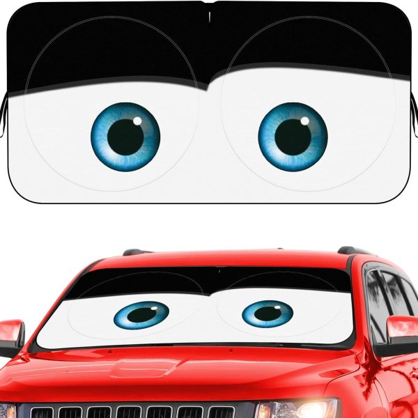 Car Windshield Sun Shade, Funny Eyes Sun Visor, Wear-Resistant Black Tape, Foldable 59‘’x27.5‘’/63''x31.5''