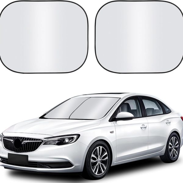 Car Sun Shade Windshield 2-Piece Foldable Car Front Window Sunshade,  Coated Silver Coth Reflective Polyester Material