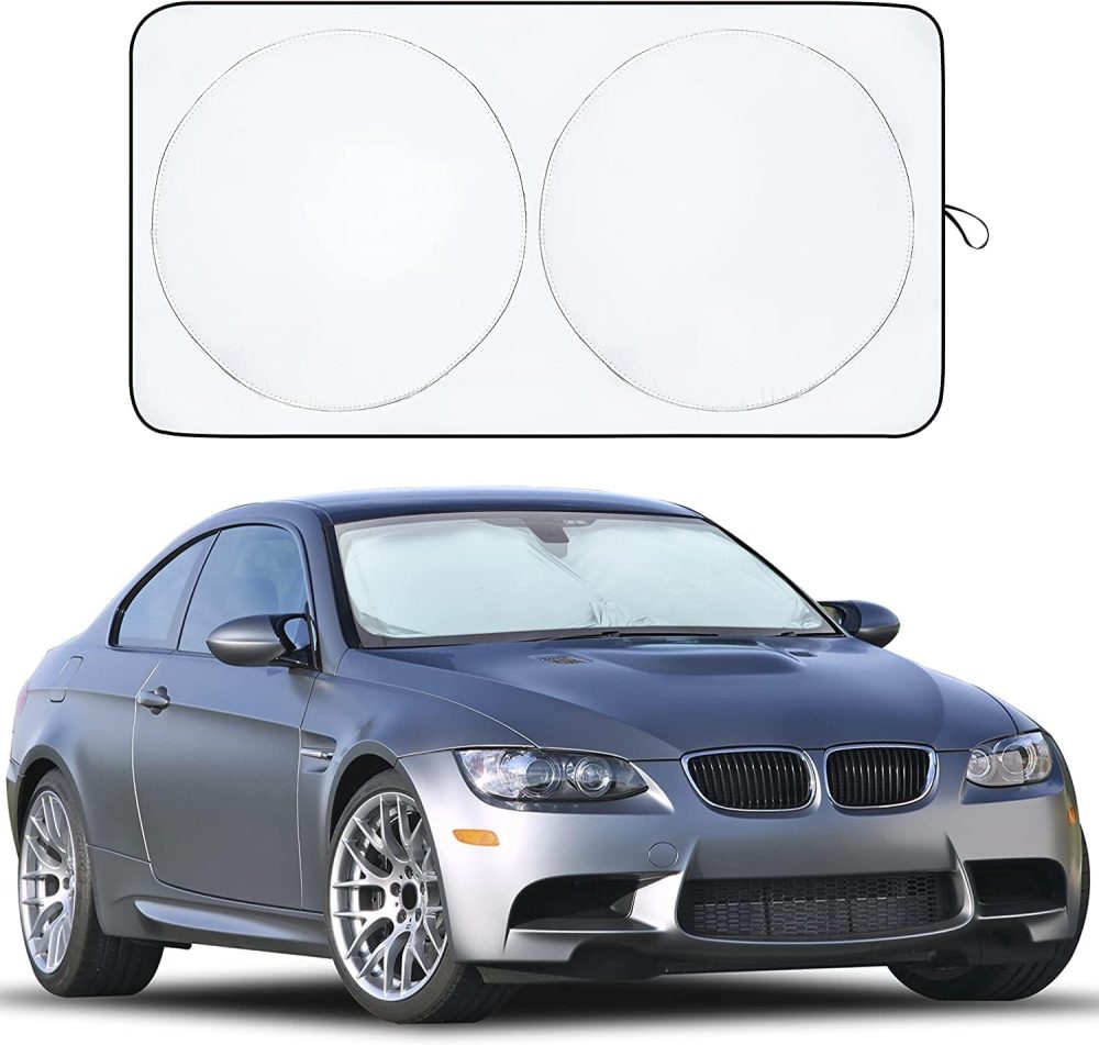 Car Windshield Sunshade | 2025 Upgraded Overlapping Reflective Windshield Cover Sun Shade | Universal Fit for Most of Cars, Small Sedans, Mini s, Hatchbacks (64X32)