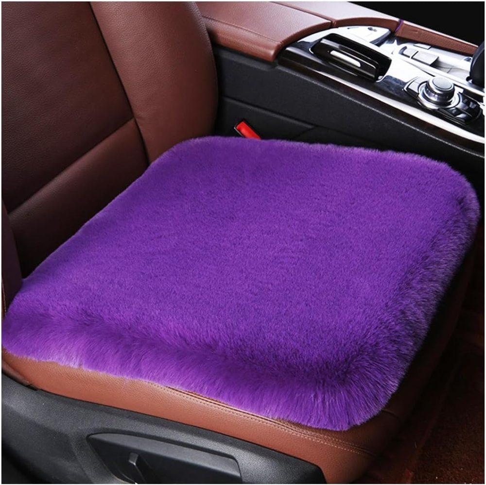 Sheepskin Car Seat Cushion, Comfortable Soft Fur Wool Auto Front Seat Cover, Vehicle Seat Protector Pad for Warm Winter Office Chair, Universal Decor Car Accessories (Purple)
