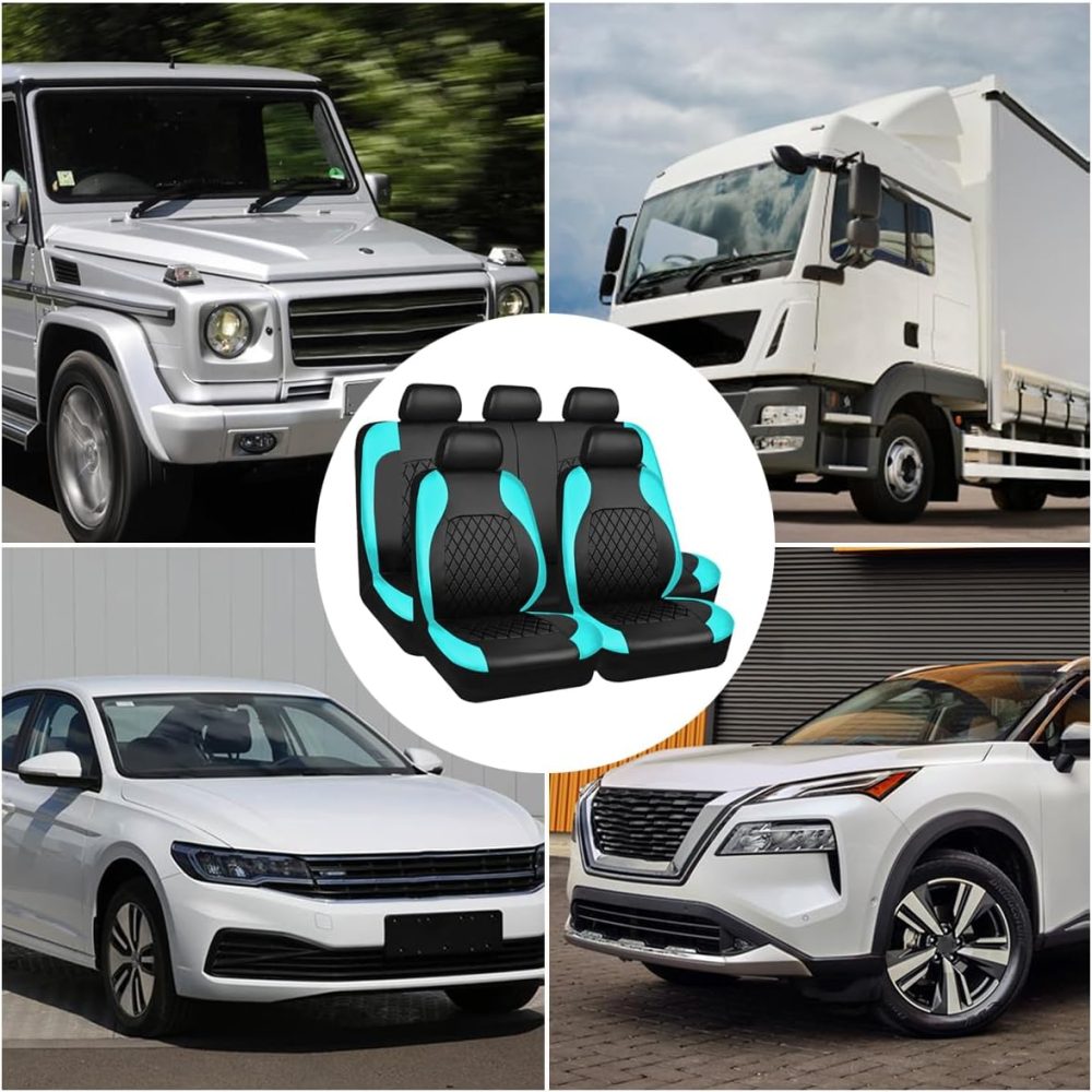 Pack of 9 Car Seat Covers, Car Seat Cover, PU Leather, Car Seat Covers for Front Seats and Rear Seats, Universal Car Interior Set for Most Cars, Saloons (Teal) - Image 2