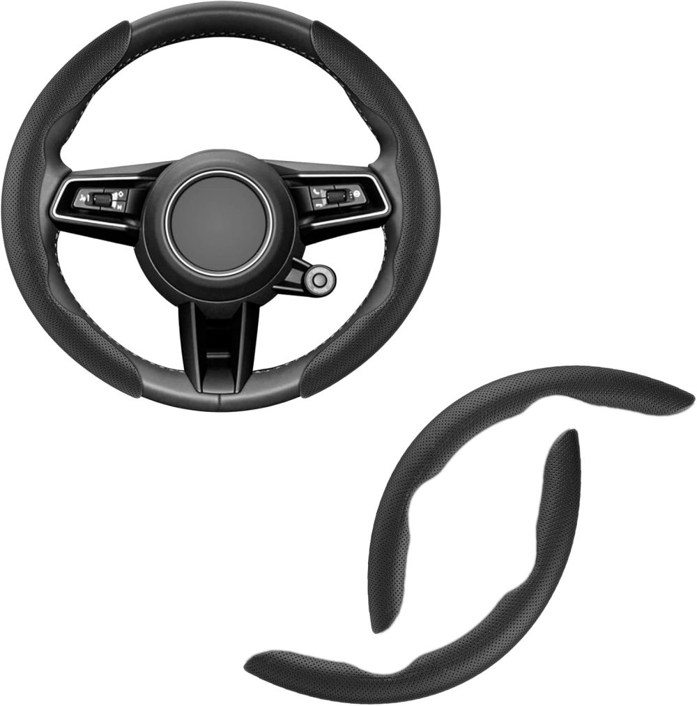 Leather Steering Wheel Cover, 2PCS Segmented Wheel Protector, Universal 99% Car Wheel Cover (Black)