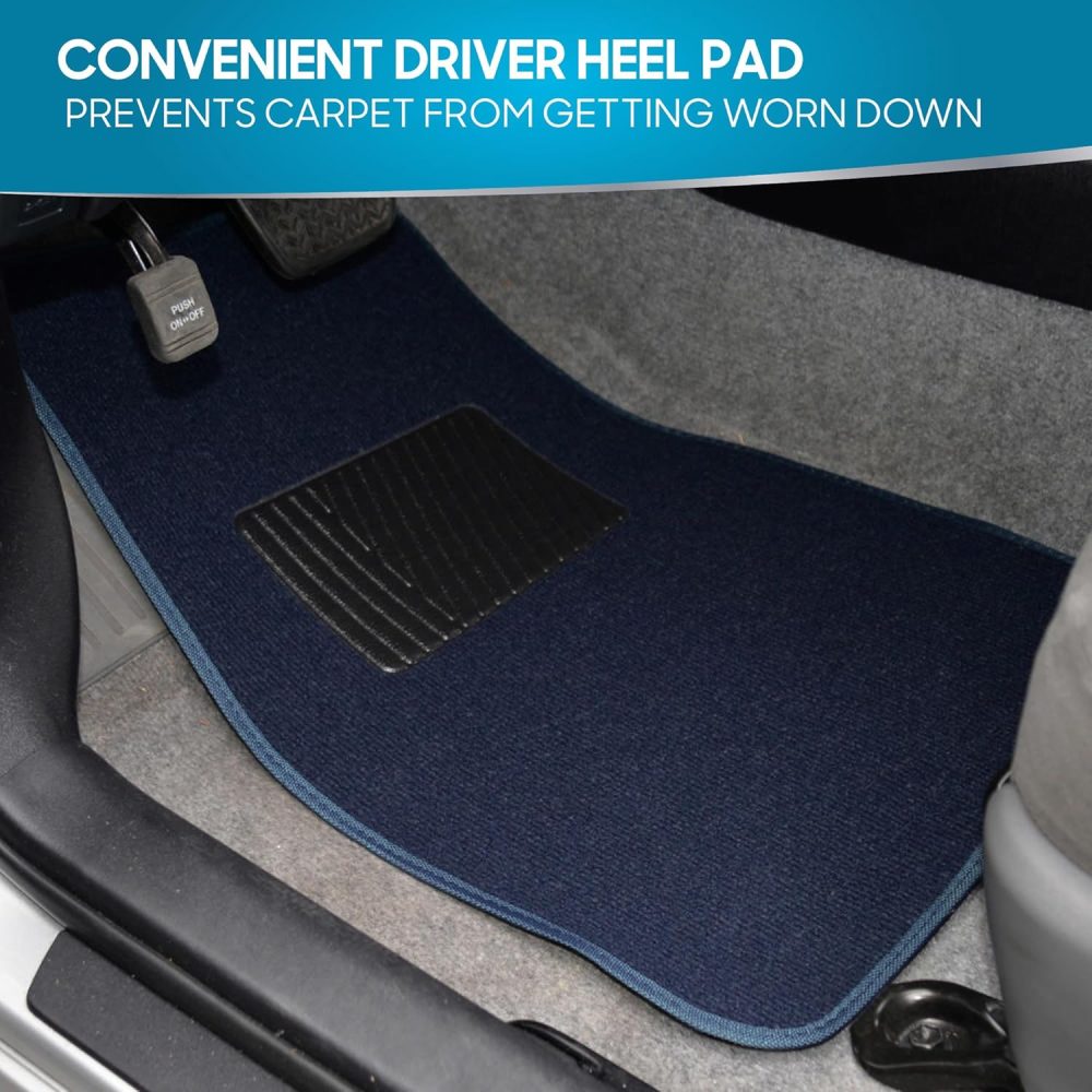 Premium Blue Carpet Floor Mats for Cars - Universal Fit Interior 4-Piece Car Mats Full Set with Vinyl Heel Pad Protector - Cute Car Accessories Interior Floor Covers for SUVs & Trucks - Image 2