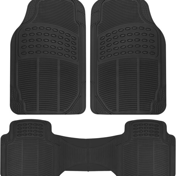 Floor Mats for Cars Trucks SUV, 3-Piece All-Weather Car Mats with Universal Fit Design, Durable Car Floor Mats with Capture Ridges, Waterproof Rubber Floor Mats for Cars (Black)