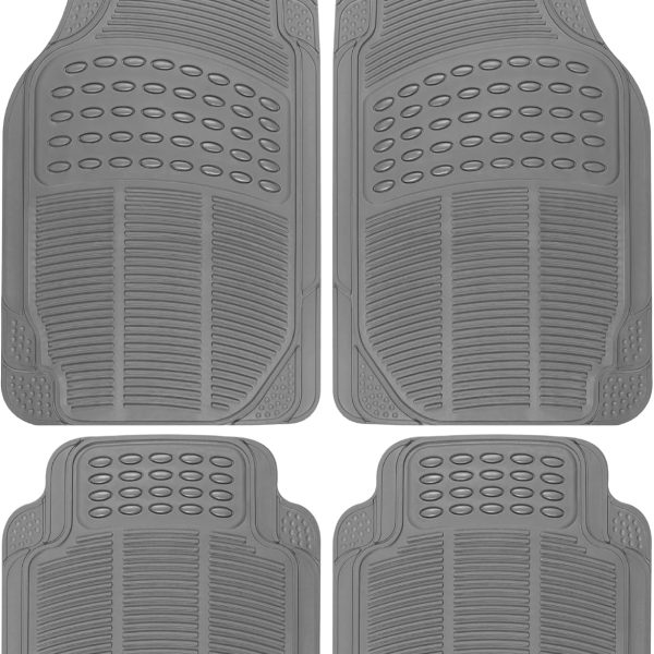 All Weather Rubber Floor Mats for Car SUV & Truck - 4 Pieces Set (Front & Rear), Trimmable, Heavy Duty Protection (Grey), 1 Count (Pack of 1)