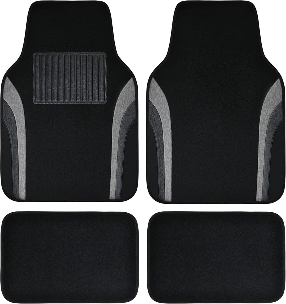Leather Waterproof Sporty Car Floor Mats Carpet,Universal Automotive Floor Mat Fit for Sedans, Cars, Mid Trucks, Vans, SUV, Set of 4 (Black and Gray)