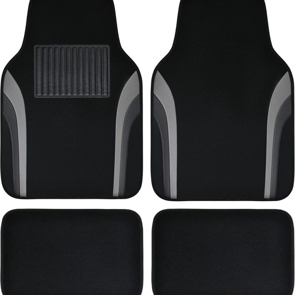 Leather Waterproof Sporty Car Floor Mats Carpet,Universal Automotive Floor Mat Fit for Sedans, Cars, Mid Trucks, Vans, SUV, Set of 4 (Black and Gray)