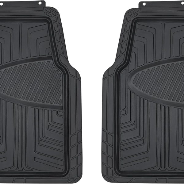 All-Season Floor Mats for Cars, SUVs and Trucks, Premium Rubber, All Weather Protection, Universal Trim to Fit, 2-Piece, Black