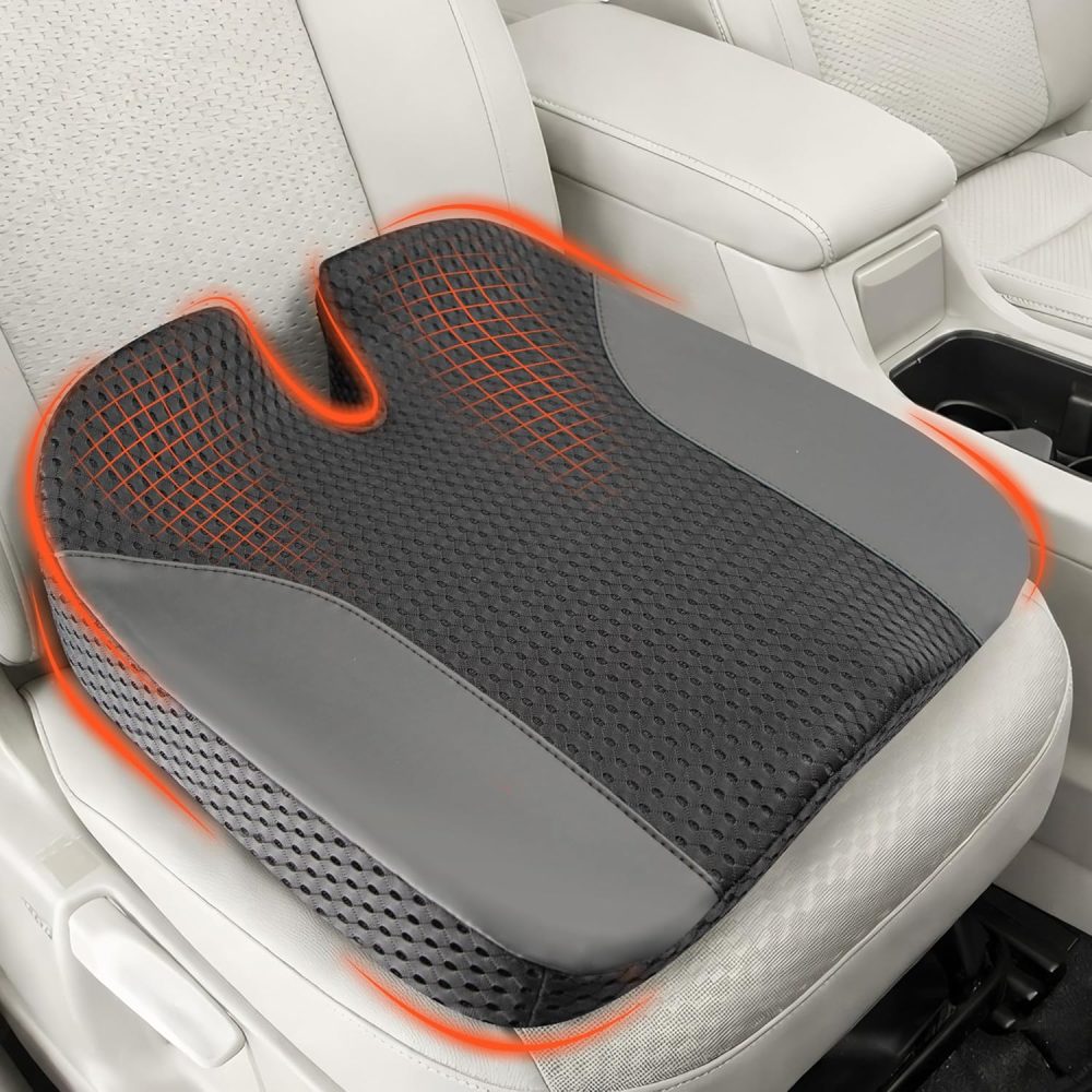 Car Seat Cushion: Ergonomic Memory Foam Cushion for Driving and Long Drives, for Sciatica and Back Pain, Seat Pillow for Car, Truck, Office Chair, Home, Wheelchair- Black