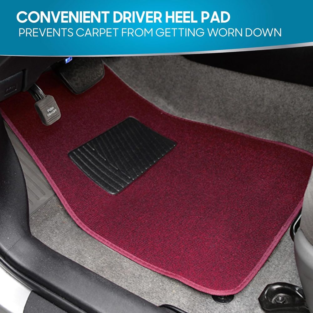 Premium Burgundy Carpet Floor Mats for Cars - Universal Fit Interior 4-Piece Car Mats Full Set with Vinyl Heel Pad Protector - Cute Car Accessories Interior Floor Covers for SUVs & Trucks - Image 2