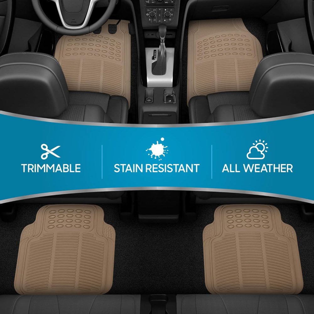 Heavy Duty 4pc Front & Rear Rubber Floor Mats for Car SUV Van & Truck-All Weather Protection Universal Fit - Image 2