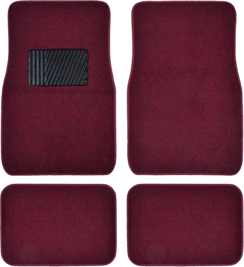 Premium Burgundy Carpet Floor Mats for Cars - Universal Fit Interior 4-Piece Car Mats Full Set with Vinyl Heel Pad Protector - Cute Car Accessories Interior Floor Covers for SUVs & Trucks
