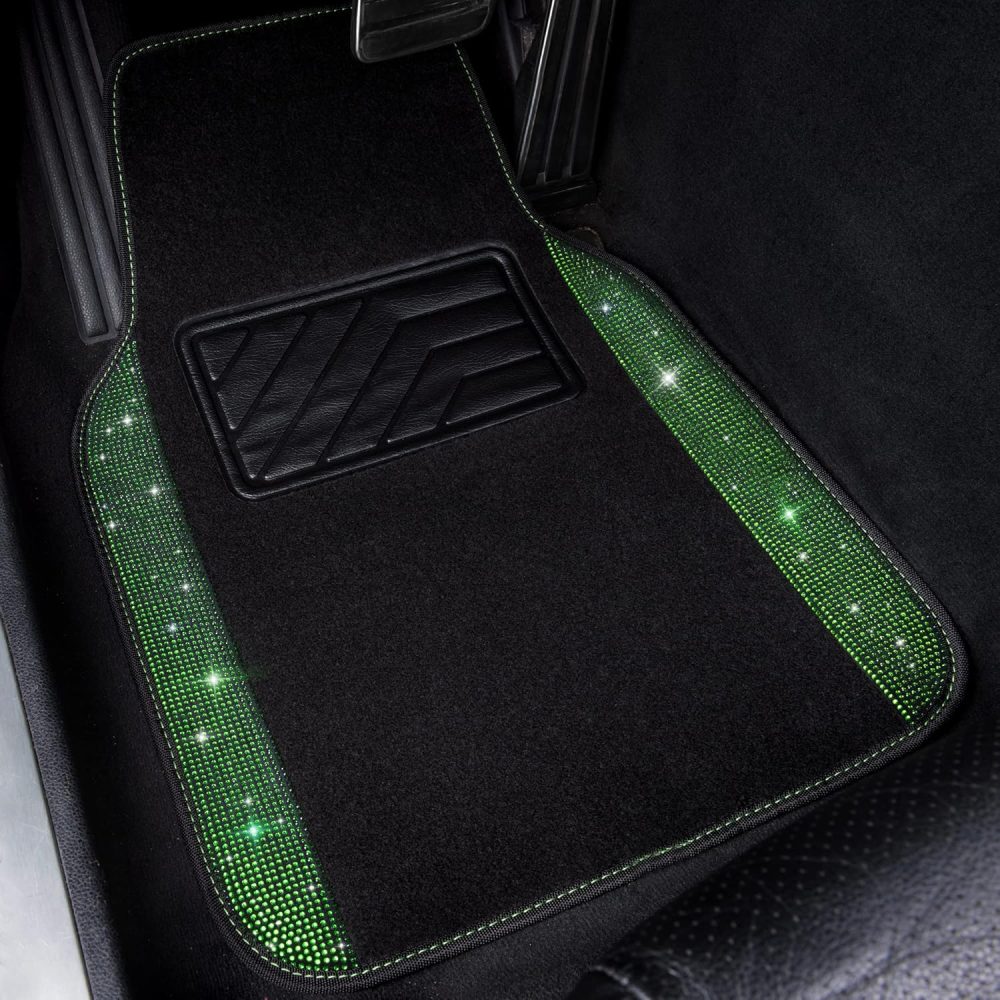 Shining Rhinestones Carpet,  Crystal Diamond Sparkly Glitter Car Floor Mats with Anti-Slip PVC Heel Pad Automotive Universal for SUV,Sedan,Car,Van,4pcs for Girl Women Green Diamond - Image 2